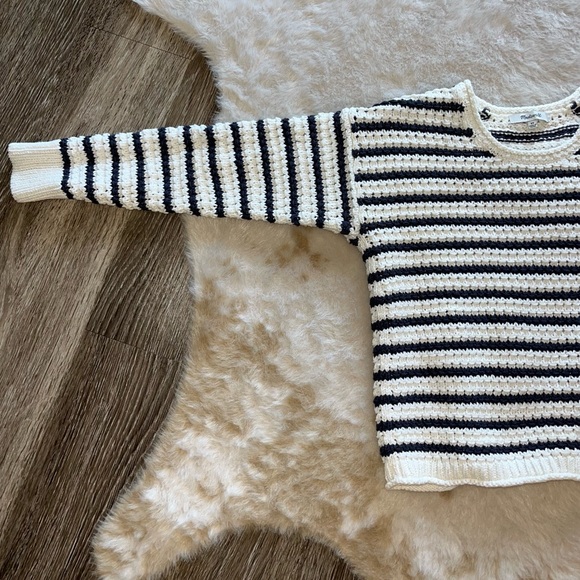 Madewell Striped Open-Stitch Austen Pullover Sweater White and Blue XS - Picture 9 of 15